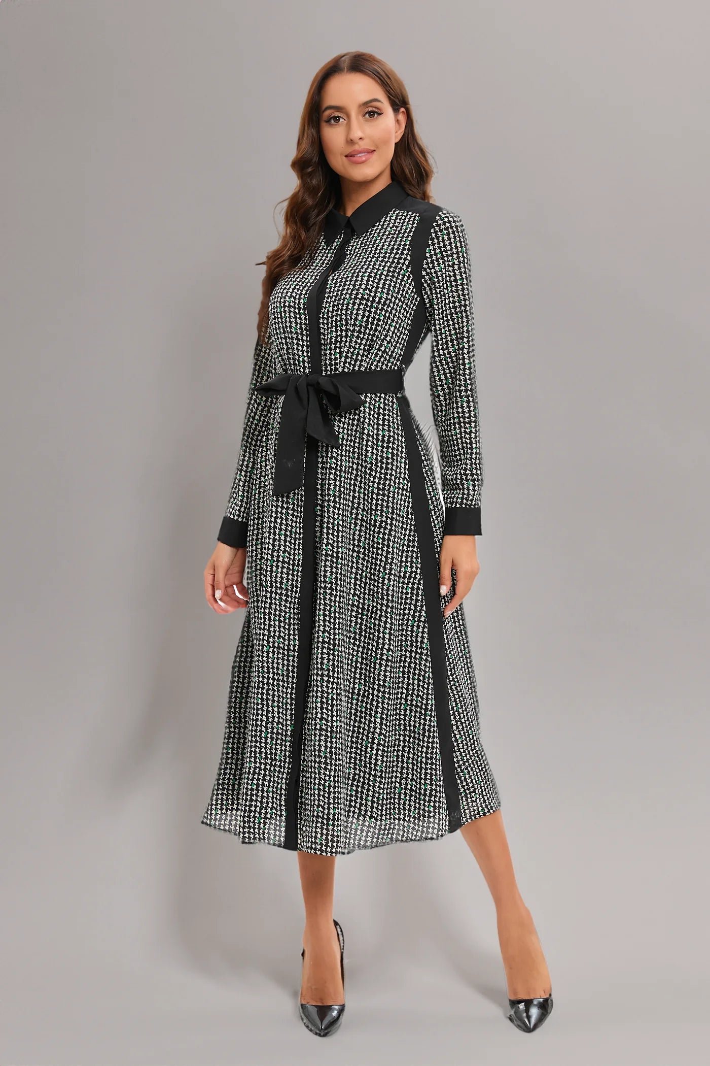Muted Print Midi Dress with Pockets