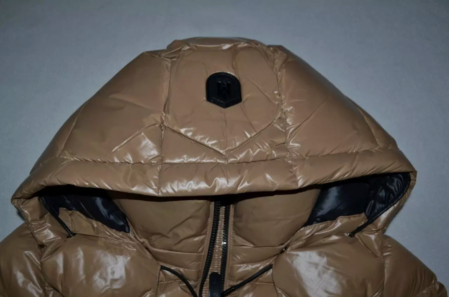 Madalyn Lustrous Light Down Jacket With Hood In Brown (Size: 40)