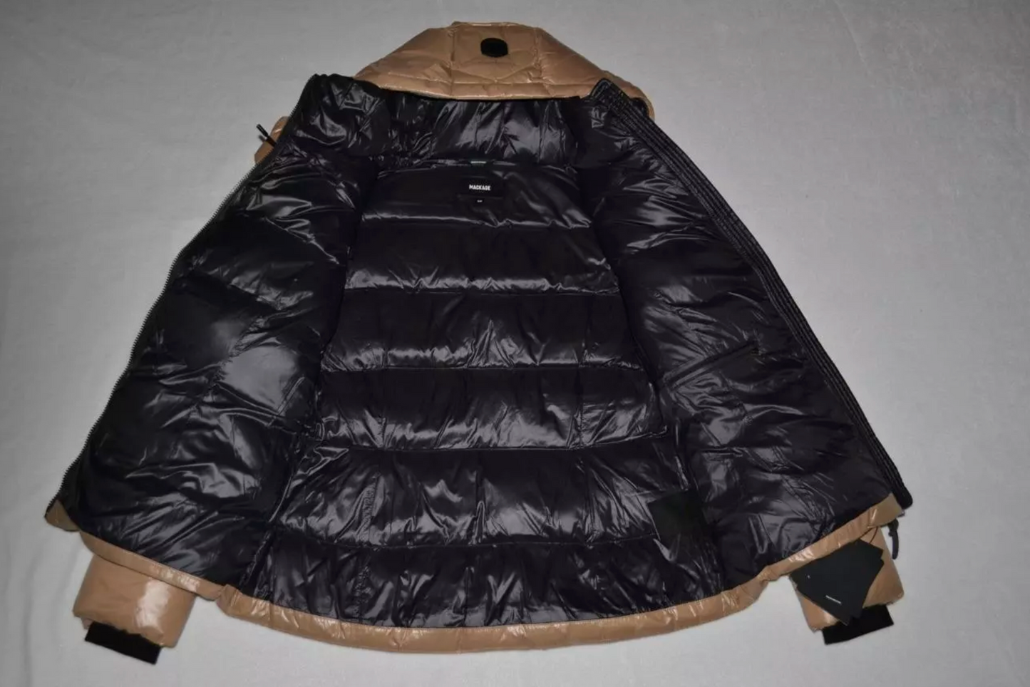 Madalyn Lustrous Light Down Jacket With Hood In Brown (Size: 40)