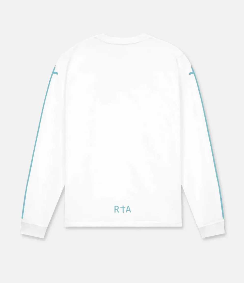 RTA LAWRENCE LONG SLEEVE TEE | WHITE BLUE SLEEVE CROSS (Size XS)