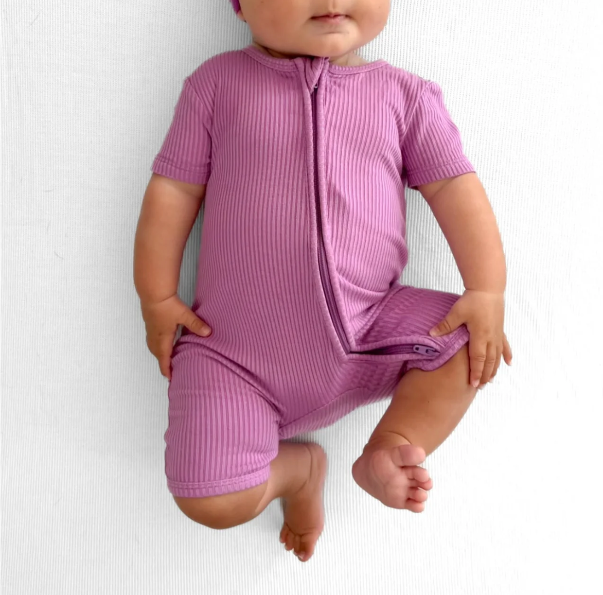 SHORTIE ZIP ROMPER - Lilac Ribbed