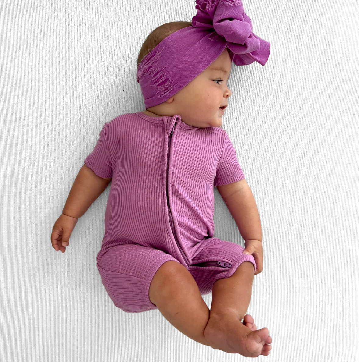 SHORTIE ZIP ROMPER - Lilac Ribbed