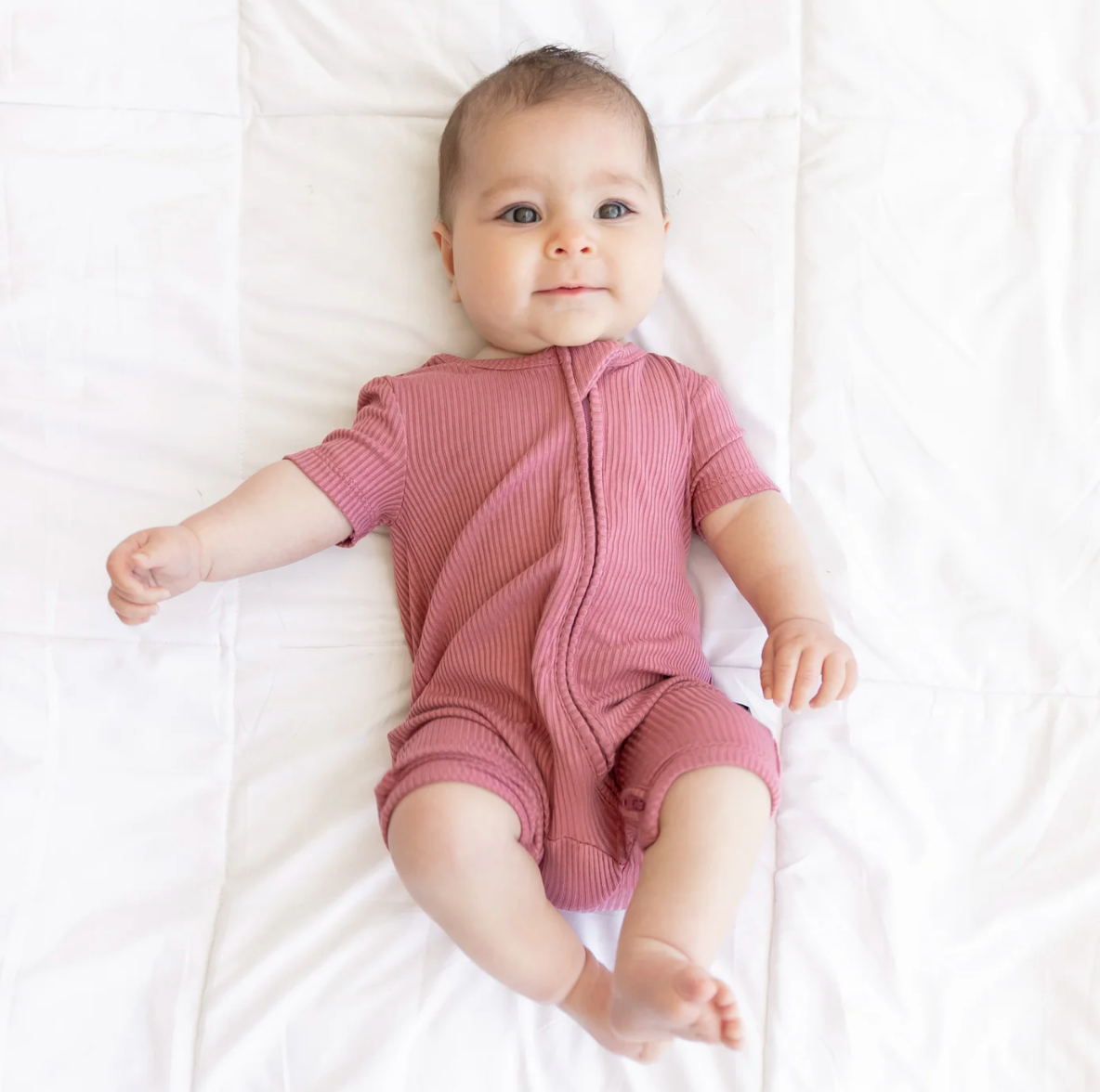 SHORTIE ZIP ROMPER - Mauve Ribbed